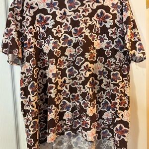 Zara size XXL Floral Brown Short Sleeve Top